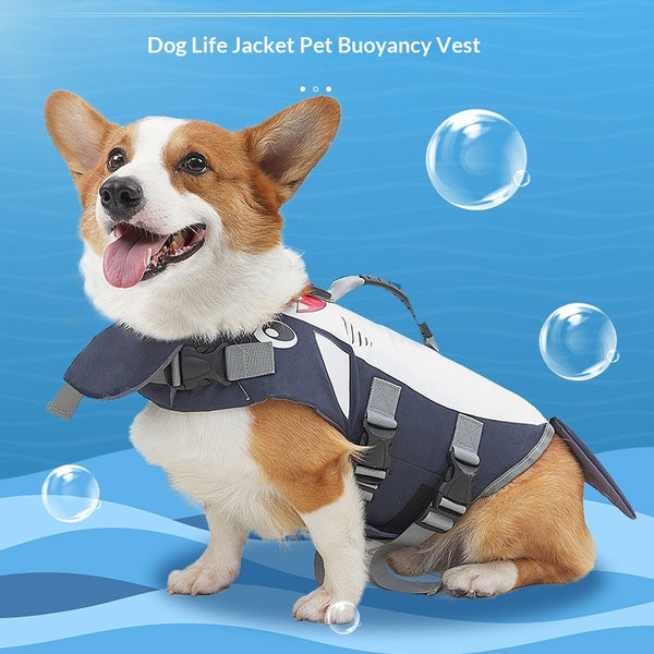 Kin & Paws™ Shark Fin Dog Life Jacket — Buoyancy Vest with Rescue Handle